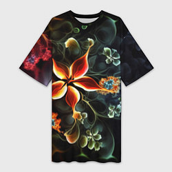Женская длинная футболка Абстрактные цветы