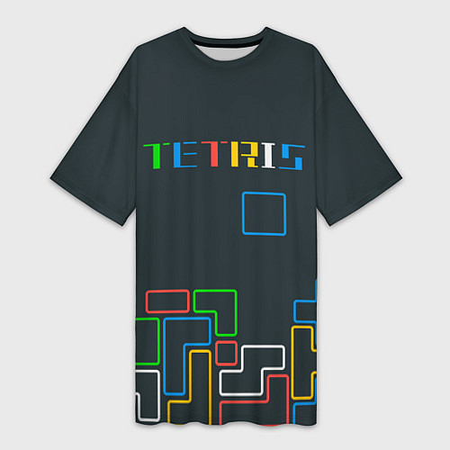 Женская длинная футболка Tetris neon / 3D-принт – фото 1