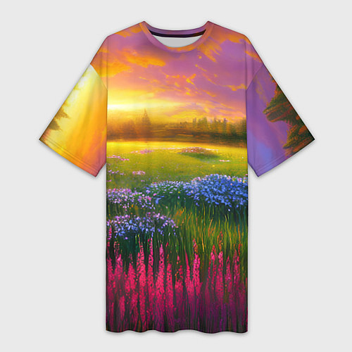 Женская длинная футболка Летний закат / 3D-принт – фото 1