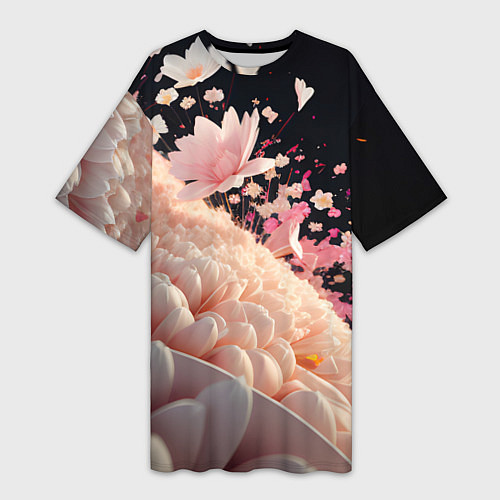 Женская длинная футболка Множество розовых цветов / 3D-принт – фото 1