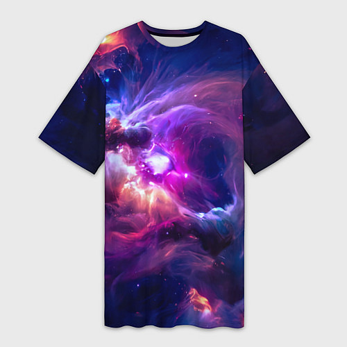 Женская длинная футболка Небула в космосе в фиолетовых тонах - нейронная се / 3D-принт – фото 1