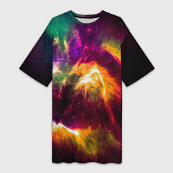 Женская длинная футболка Небула в космосе разноцветная - нейронная сеть