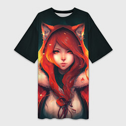Женская длинная футболка Рыжая девушка-лиса