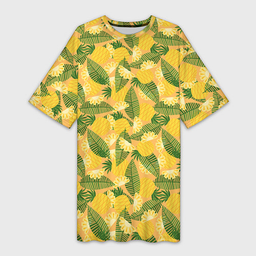 Женская длинная футболка Летний паттерн с ананасами / 3D-принт – фото 1