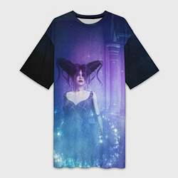 Женская длинная футболка Ведьма со звездной пылью в старом замке