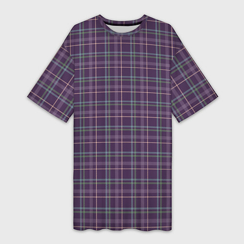 Женская длинная футболка Джентльмены Шотландка темно-фиолетовая / 3D-принт – фото 1