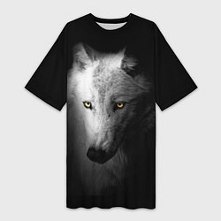Женская длинная футболка Волк в полной тьме
