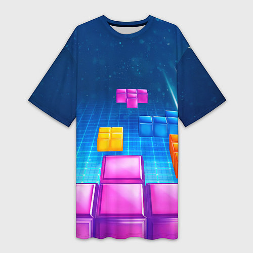 Женская длинная футболка Падающие сверху блоки тетриса / 3D-принт – фото 1