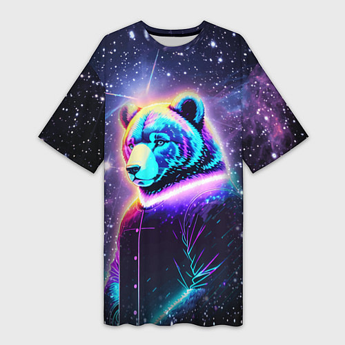 Женская длинная футболка Светящийся космический медведь / 3D-принт – фото 1