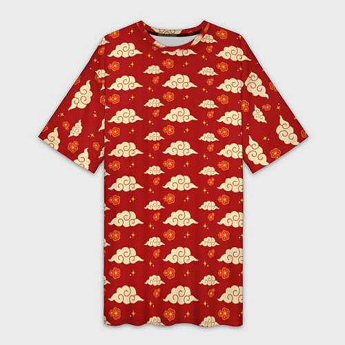 Женская длинная футболка Облака Сакура Звезды / 3D-принт – фото 1