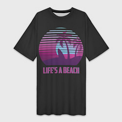 Футболка женская длинная Lifes a beach, цвет: 3D-принт