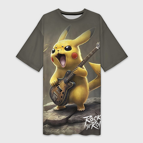 Женская длинная футболка Pikachu rock / 3D-принт – фото 1