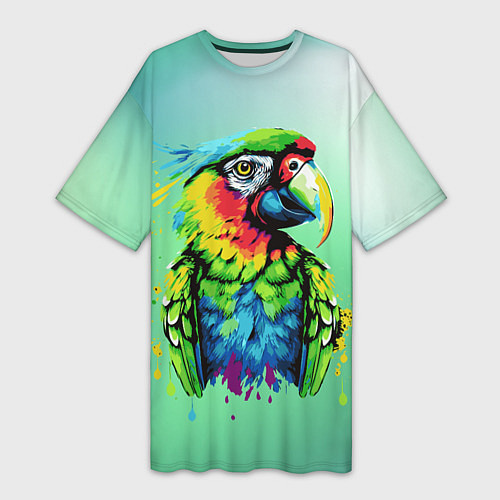Женская длинная футболка Разноцветный попугай / 3D-принт – фото 1