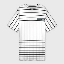 Женская длинная футболка Черно белый полосатый узор с лейблом спортклуб