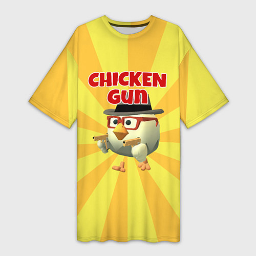 Женская длинная футболка Chicken Gun с пистолетами / 3D-принт – фото 1