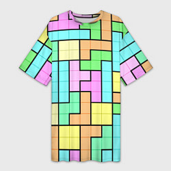 Женская длинная футболка Светлая стена из блоков Тетриса