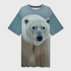Футболка женская длинная Белый медведь полярный, цвет: 3D-принт