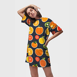 Футболка женская длинная Фрукты и ягоды, цвет: 3D-принт — фото 2