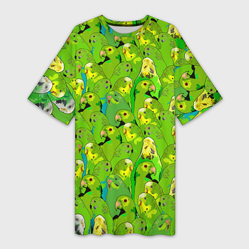 Женская длинная футболка Зеленые волнистые попугайчики / 3D-принт – фото 1