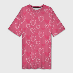 Женская длинная футболка Нарисованные сердца паттерн