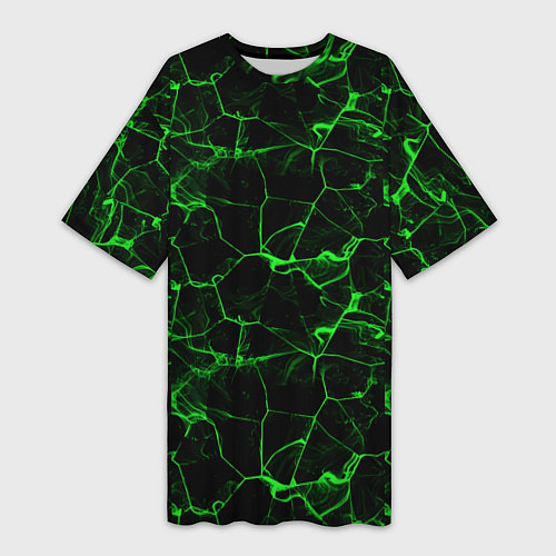 Женская длинная футболка Разломы зеленого пламени / 3D-принт – фото 1
