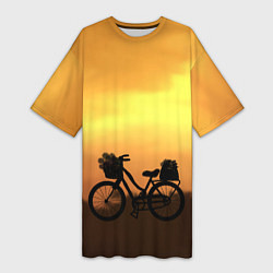 Женская длинная футболка Велосипед на закате