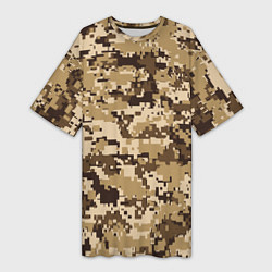 Женская длинная футболка Коричнево-желтый камуфляжный фон