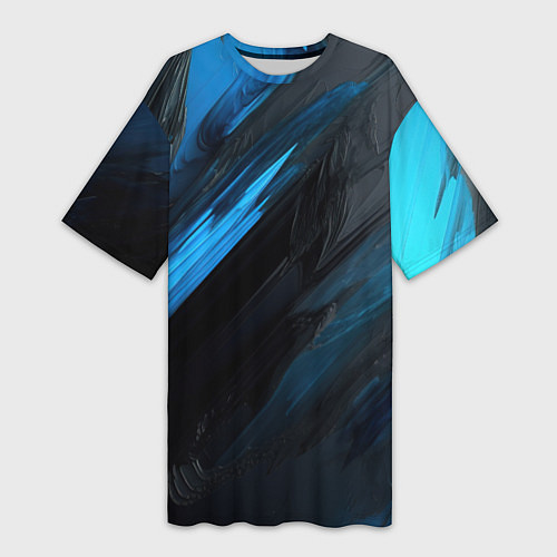 Женская длинная футболка Синяя краска на черном фоне / 3D-принт – фото 1