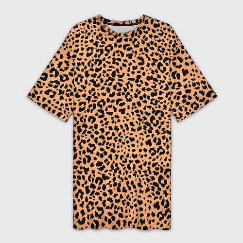 Женская длинная футболка Оранжевое леопардовое поле / 3D-принт – фото 1