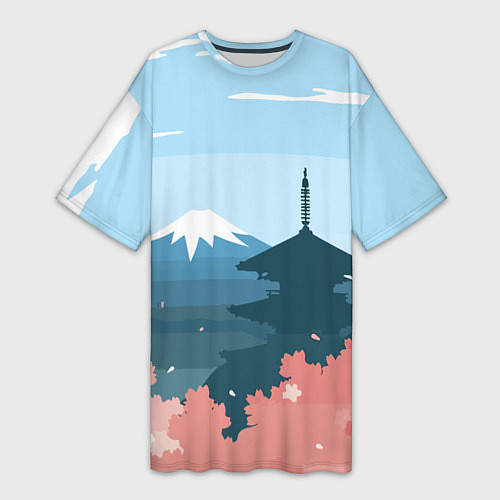 Женская длинная футболка Вид на Фудзияму - Япония / 3D-принт – фото 1