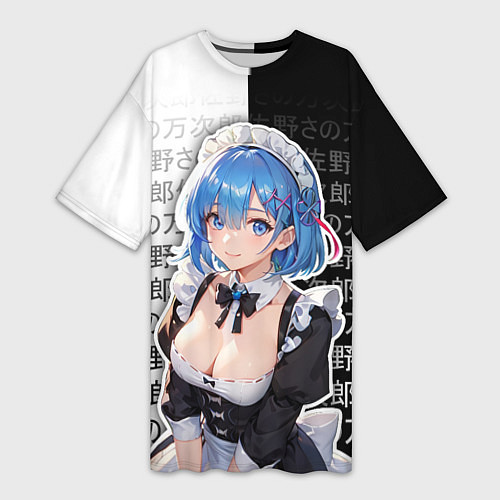 Женская длинная футболка Рем - re zero - иероглифы / 3D-принт – фото 1