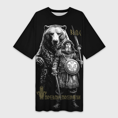 Женская длинная футболка Велес с медведем / 3D-принт – фото 1