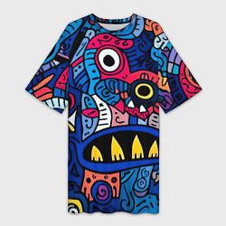 Женская длинная футболка Монстры в синем и розовом - нейросеть