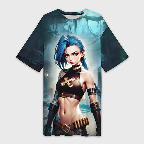 Женская длинная футболка Jinx arcane League of legends / 3D-принт – фото 1