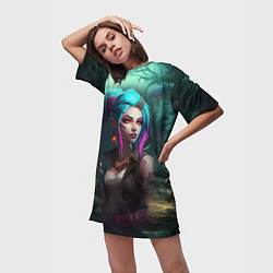 Футболка женская длинная Jinx fantasy art Arcane League of Legends, цвет: 3D-принт — фото 2