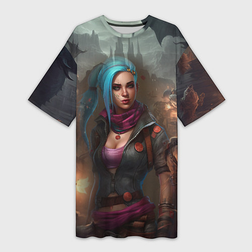 Женская длинная футболка Jinx art Arcane League of Legends fantasy / 3D-принт – фото 1