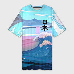 Женская длинная футболка Japan - landscape - waves