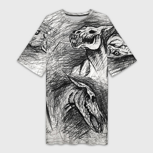 Женская длинная футболка Черепа лошадей - эскиз / 3D-принт – фото 1