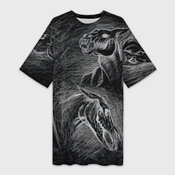 Футболка женская длинная Черепа коней - эскиз, цвет: 3D-принт