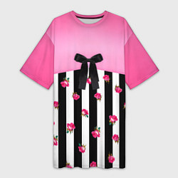 Женская длинная футболка Костюм Барби: полоска с розами