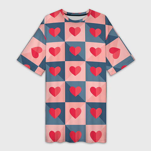 Женская длинная футболка Pettern hearts / 3D-принт – фото 1