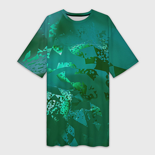 Женская длинная футболка Зелёные обрывки фигур / 3D-принт – фото 1