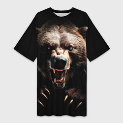 Женская длинная футболка Бурый агрессивный медведь