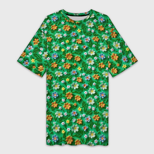 Женская длинная футболка Объемные летние цветы / 3D-принт – фото 1