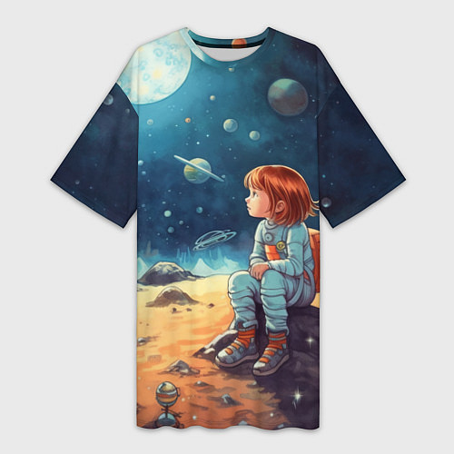 Женская длинная футболка Космическая путешественница: арт нейросети / 3D-принт – фото 1