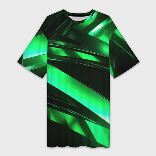 Женская длинная футболка Зеленая неоновая абстракция / 3D-принт – фото 1
