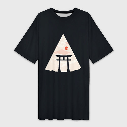 Женская длинная футболка Японские ворота Тории в горах / 3D-принт – фото 1