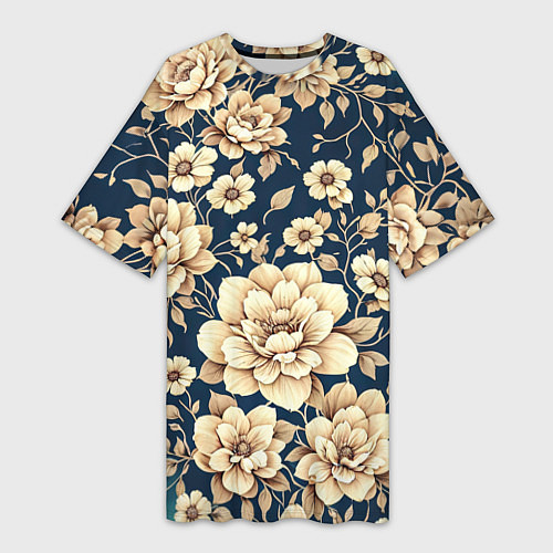 Женская длинная футболка Золотые цветы узор / 3D-принт – фото 1