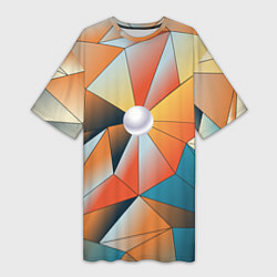 Футболка женская длинная Жемчужина - градиент из полигональных треугольнико, цвет: 3D-принт