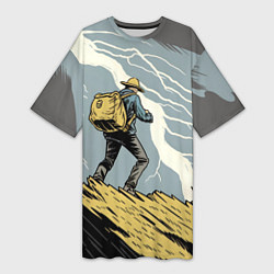 Женская длинная футболка Дурак на горе ловит молнию
